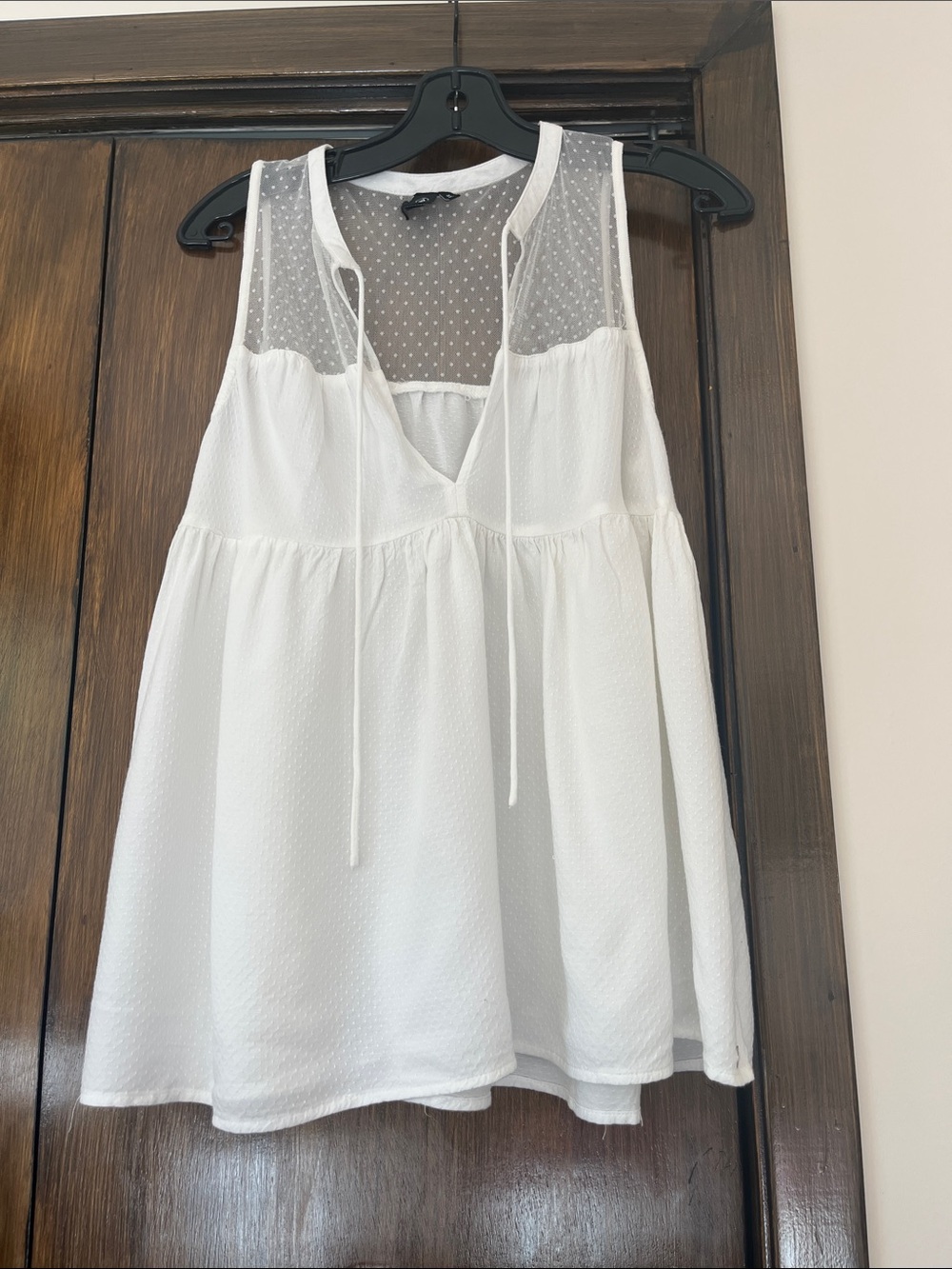 Volcom White Sleeveless Mesh Yoke Babydoll Top